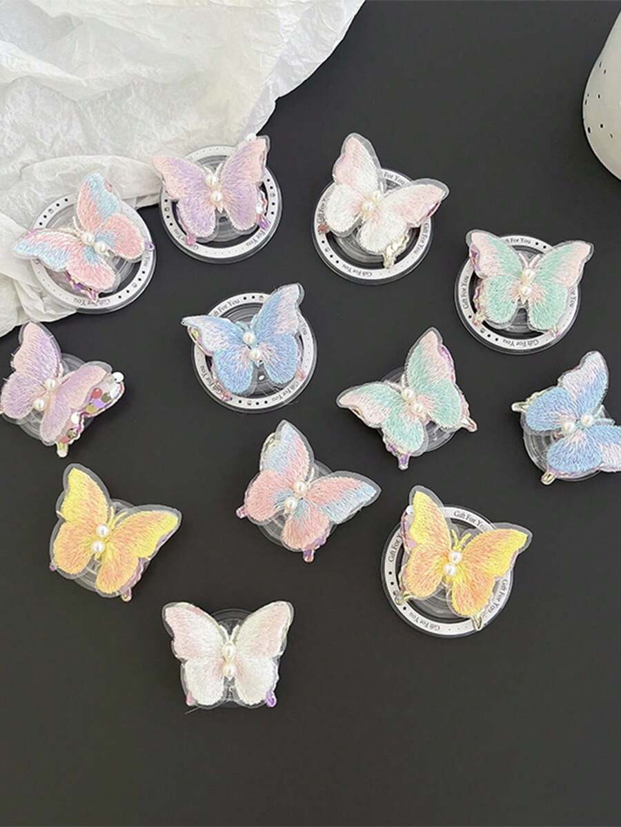 1 Pieza Soporte de teléfono con diseño de mariposa retráctil y airbag, estilo japonés Ins, ideal para personas perezosas que ven dramas, soporte de escritorio, estilo japonés fresco y minimalista, anillo de dedo creativo, adecuado para todos los teléfonos móviles del mercado.