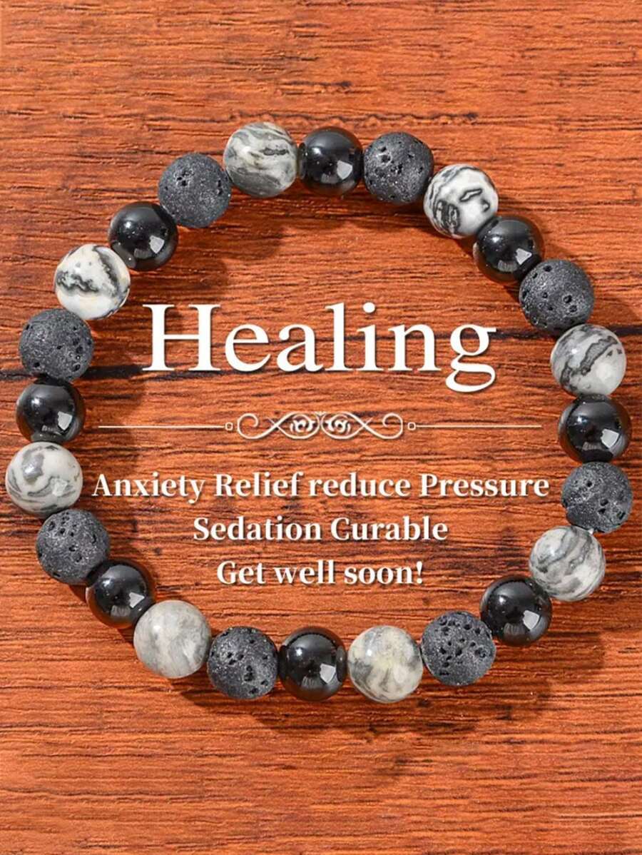 Vintage Stil Herren Naturstein Perlen Armband, elastisches Stein Schmuckstück, Angstlinderung und beruhigende Therapie, geeignet für den täglichen Gebrauch und Feierlichkeiten