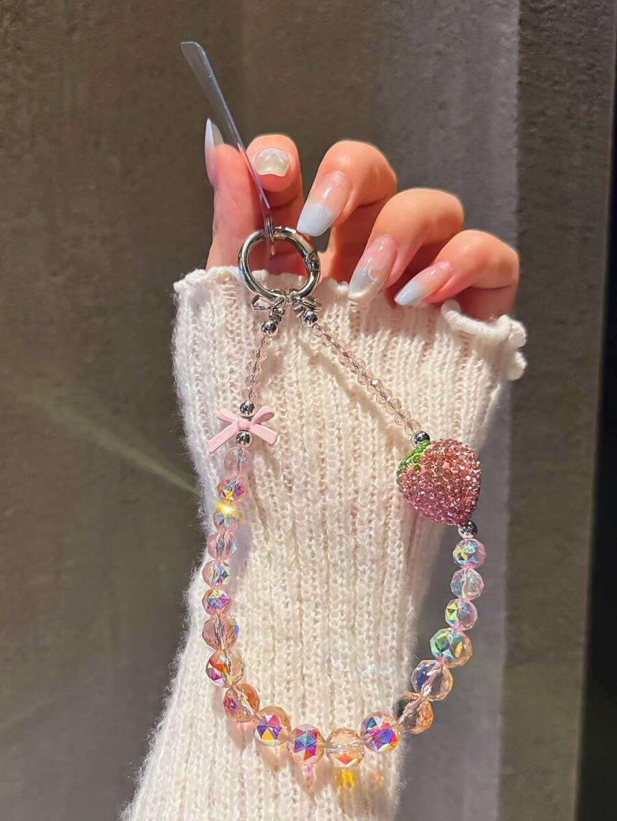 1 pieza Cordón de cristal de fresa con estilo coreano, adecuado para accesorios de decoración de teléfono, earphone, bolso