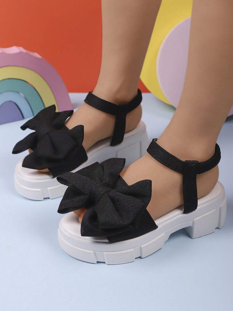 Neue Mädchen Sommer Mode Flache Sandalen, Schleifen Dekor Süße Süße Dicke Sohle, Geeignet Für Kinder Outdoor Spielen Und Urlaub