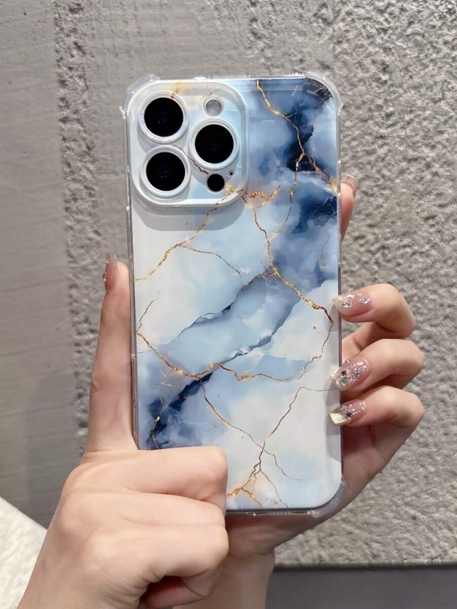 1 pieza Estuche transparente de TPU suave Thick con estampado de mármol azul colorido impreso con UV -yy Lindo patrón, adecuado para I 7/8 7/8, XR,XS Max, 11, 11 Pro Max 12, 12 ProMax, 13, 13 Pro, 14, 14 Plus, 15 Pro Maxim, 16 Pro