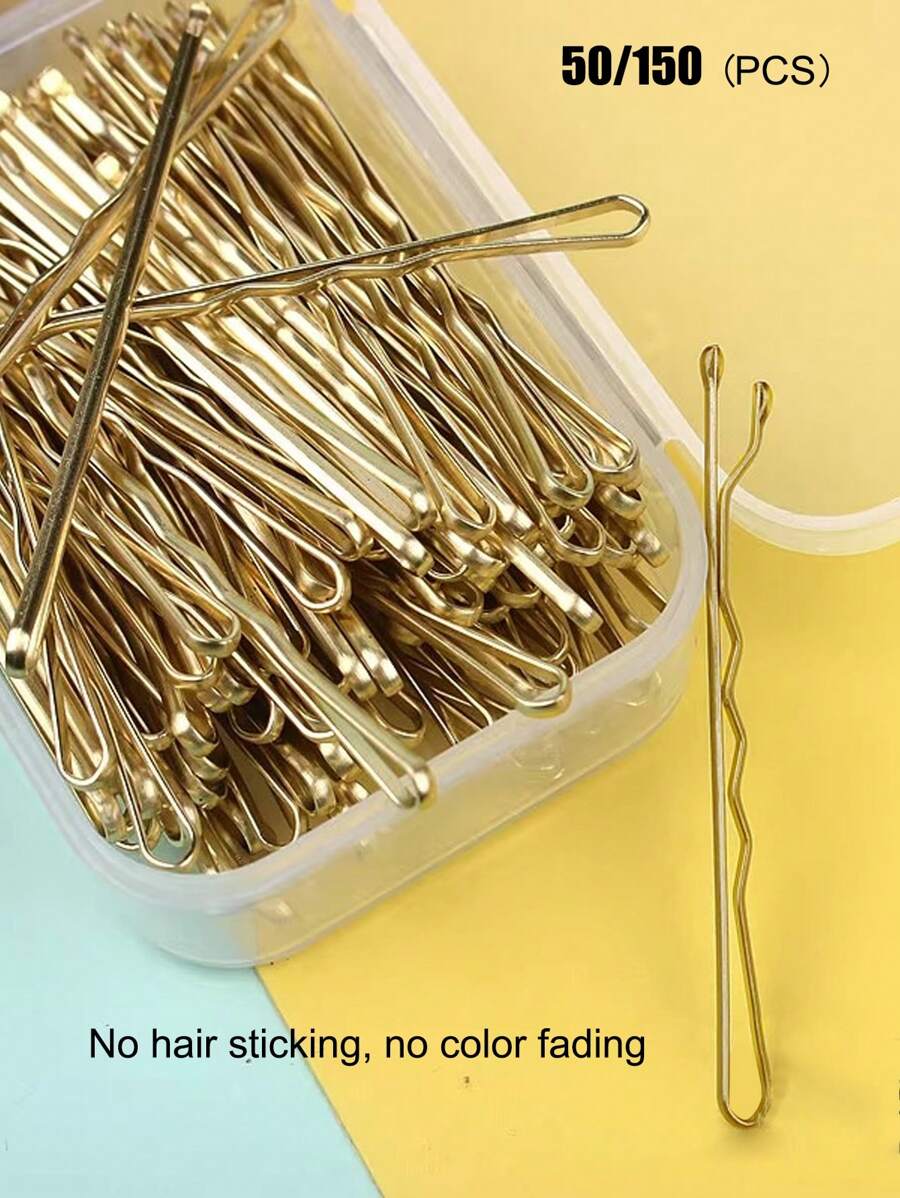 50/100/150pcs/Pack Gold Women's Hair Clips, 5cm Side Wavy Hair Claws, Suitable For Daily Use, Hairstylists, And Bridal Hairstyles, Hair Accessories, Hair Slide, Hair Barrettes, School Stuff,