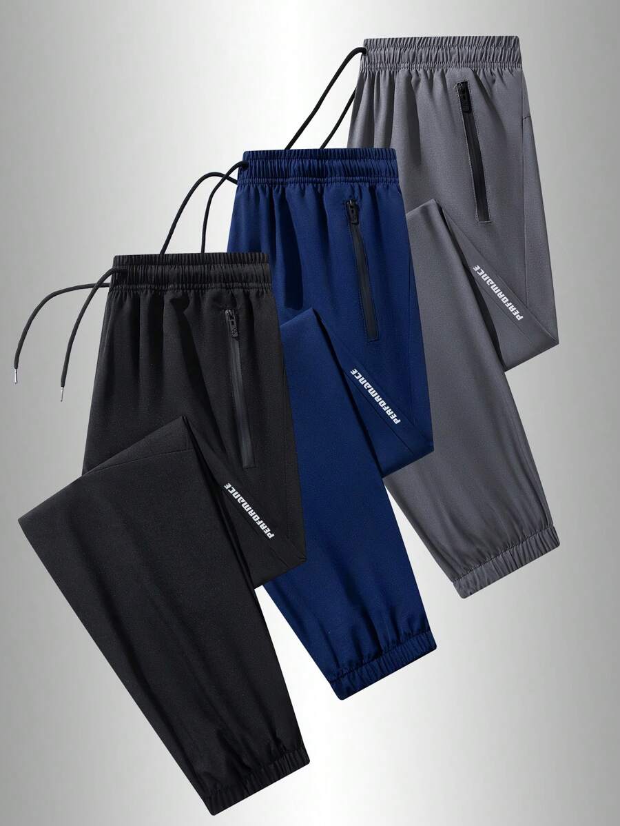 Men Fitness Boyfriend Style Men Drawstring Waist Flap Pocket Side Sports Pants
