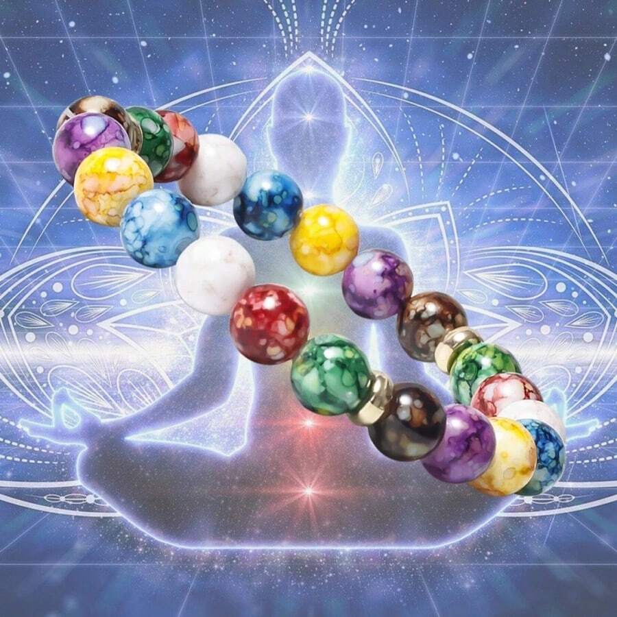 1 pieza Pulsera de cuentas de turquesa verde volcánico de los chakras Reiki, joyería de equilibrio de yoga como regalo para fiestas