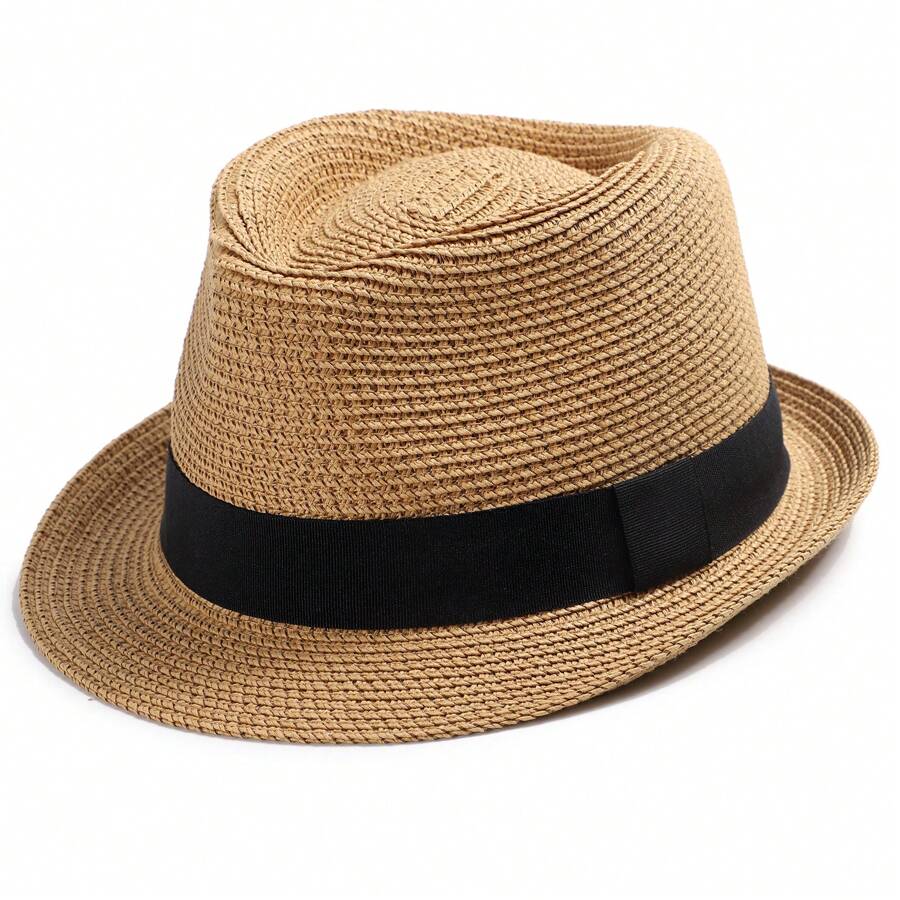 Fedora Straw Sun Hat Men Trilby Hat Short Brim Foldable Roll Up Summer UPF 50+ Panama Beach Hats