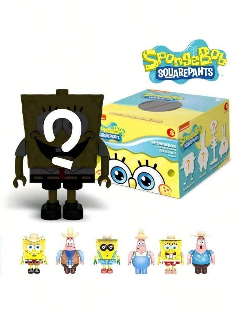 SpongeBob SquarePants Blind Box Building Blocks Toy, Cute Cartoon Action Figure With Storage Base,Cartoon Character Desk Decor & Collectibles