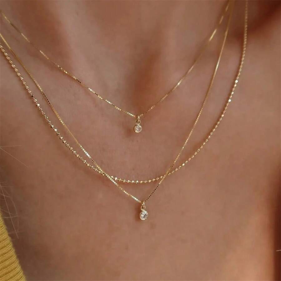 Boho Gold Color Multilevel Geometric Venice Chain Necklace For Women Female Fashion Vintage Round Crystal Pendant Jewelry Gift