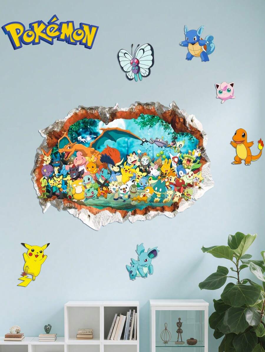 pokemon 1 pièce/set Stickers muraux de salle de bain Pikachu, stickers muraux de chambre, stickers muraux en matériau PVC détachable, convient pour les décorations murales du salon, stickers, décorations murales, stickers en vinyle pour la décoration de la maison, cadeaux de fête, cadeaux d'anniversaire, cadeaux de fête