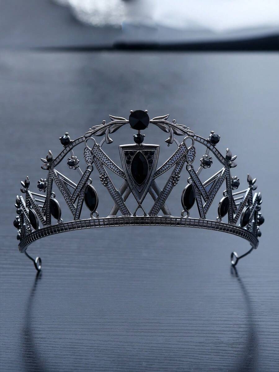 1 buc coroană din metal negru, în stil gotic, încrustată cu pietre prețioase, design superb și misterios, potrivită pentru petreceri tematice, cosplay și alte ocazii