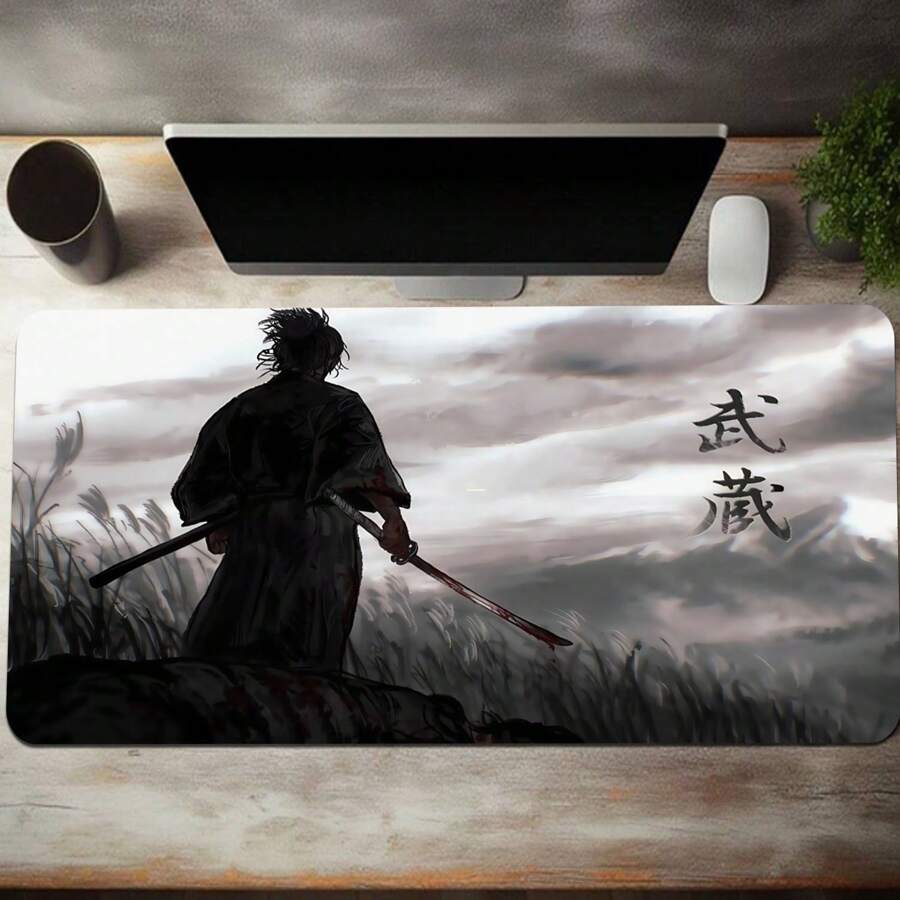 Miyamoto Musashi japanischer Samurai Große Mausunterlage, Schreibtischunterlage, Tastaturunterlage, verschiedene Größen erhältlich, Gummi rutschfest, umsäumte Kanten, für Schulmaterial, Rückkehr zur Schule