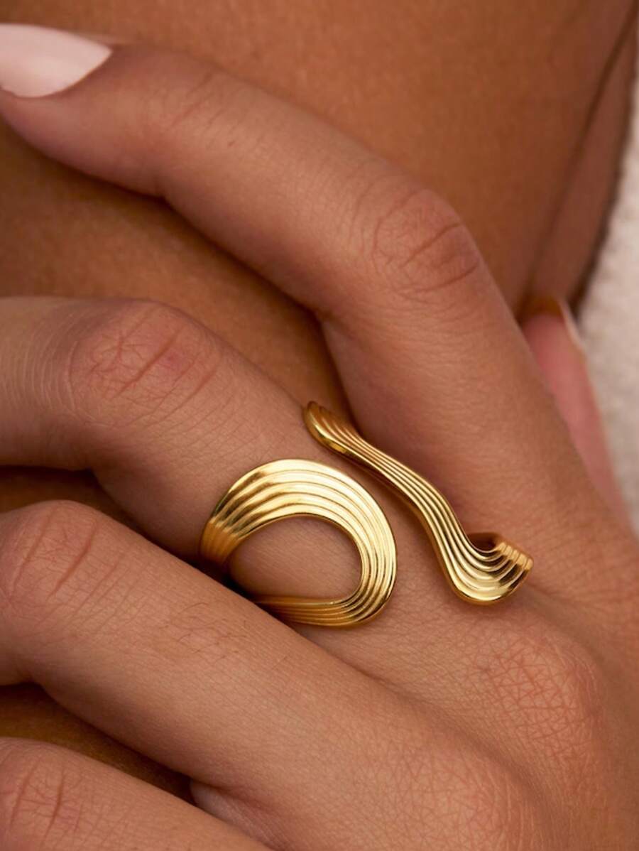 1pc Vintage Geometric Statement Ring, 18K Gold Plated Adjustable Minimalist Handmade Ring For Women Dainty Modern Jewelry, Hypoallergenic Ring Gift For Her