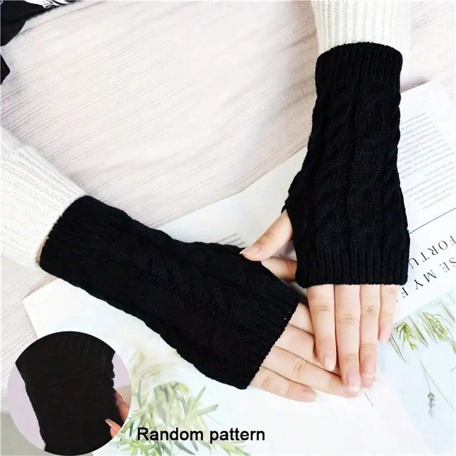 Knitted Fingerless Gloves, Warm Gloves For Autumn/Winter, Acrylic Yarn Gloves With Exposed Fingers, Solid Color Short Gloves Autumn Accessories