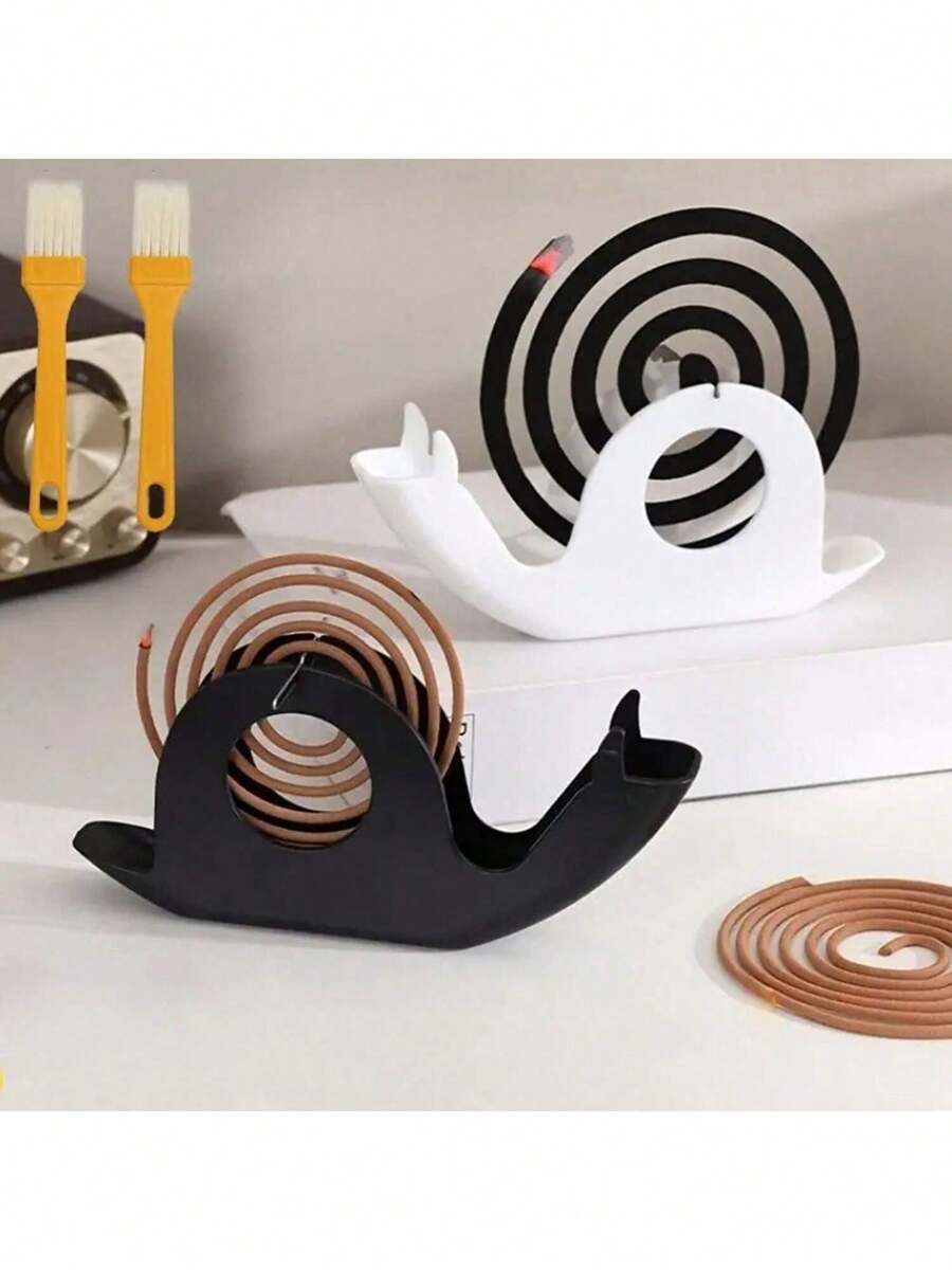 1 pezzo Portacoil in plastica resistente con mosquito a forma di , anti-incendio e anti calore, porta-incenso integrato e astratto, decoro domestico carino, adatto per camera da letto, bagno, ufficio, piatto d'incenso alla moda bianco e nero