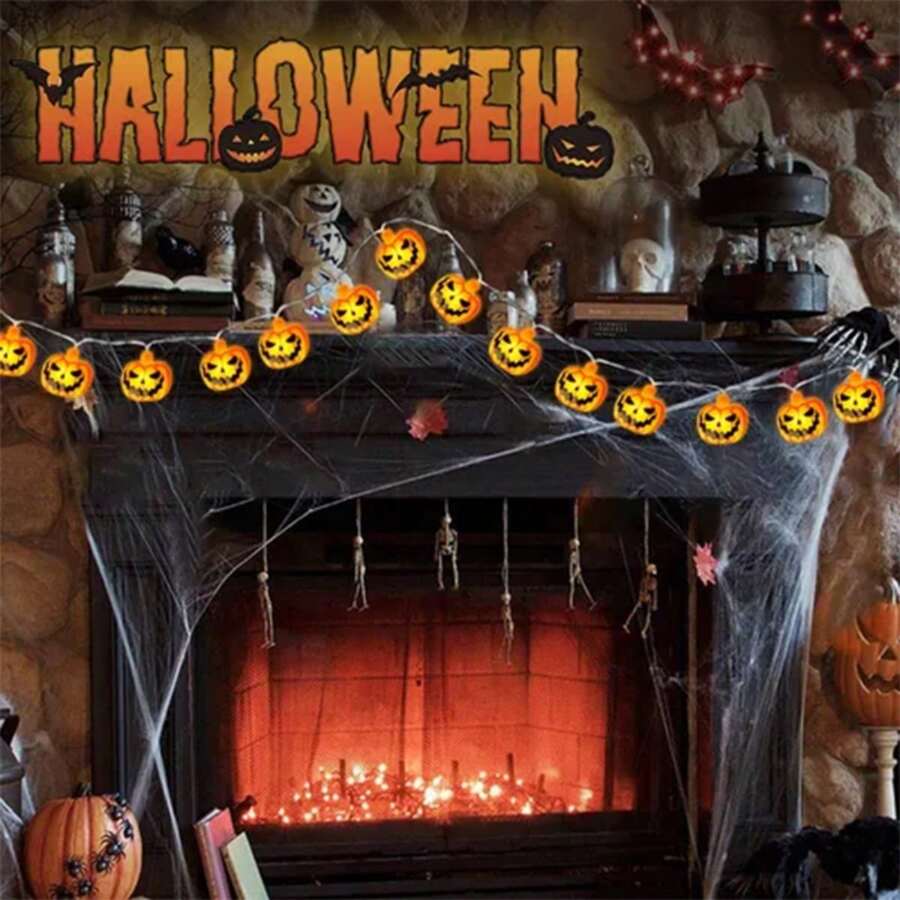1 PIEZA Luz de cadena de 10/20 LED de una sola capa con forma de calabaza, luz de hadas con batería para crear una atmósfera espeluznante, adecuada para el hogar, dormitorio, interior y exterior, tienda, oficina, puerta, bar, club, decoración de fiesta de Halloween, decoración del hogar, decoración de fiesta, decoración de Halloween, decoración de habitación, decoración de jardín de Halloween como regalo