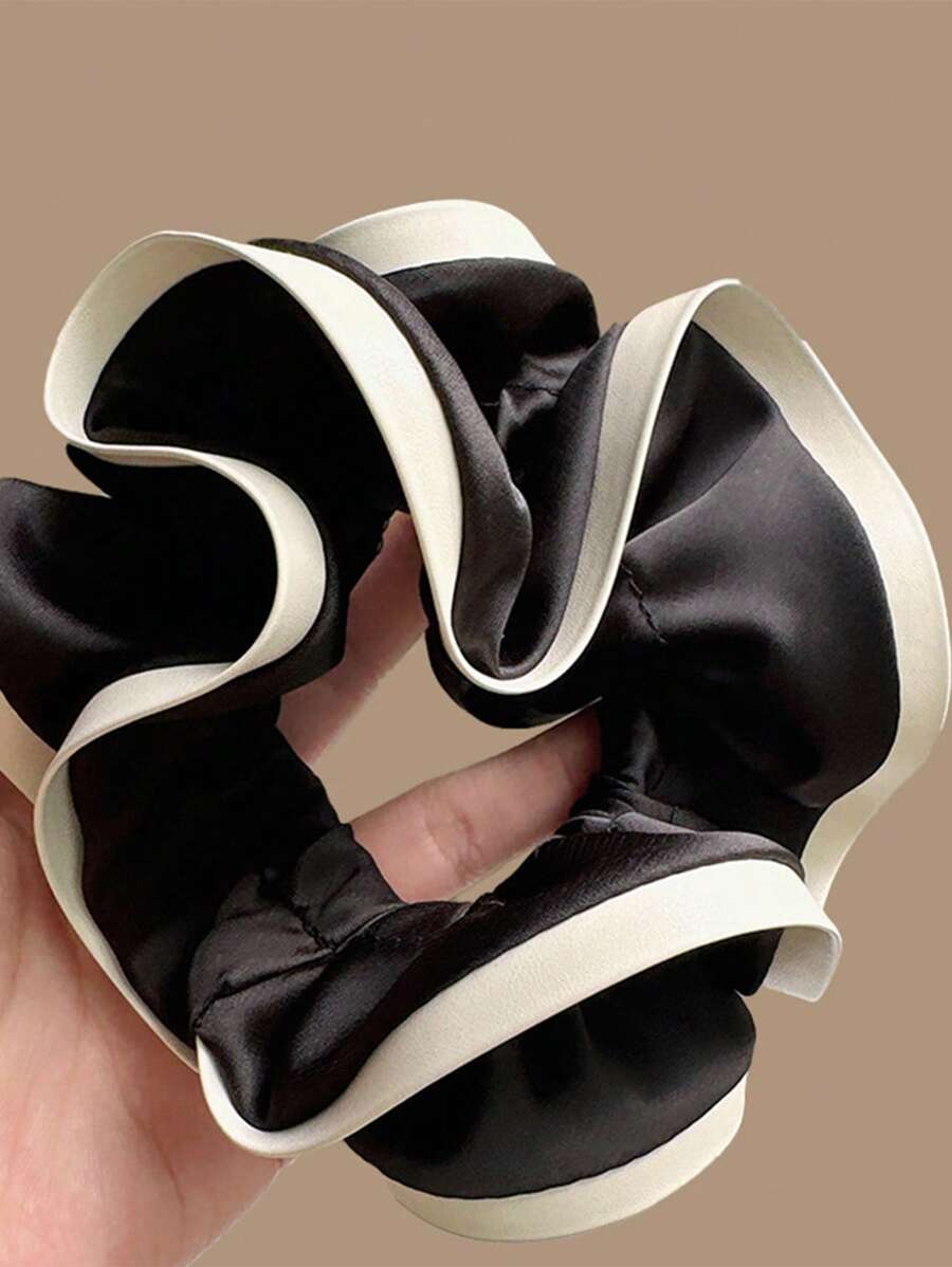 1pc French Style Minimalist Hair Scrunchies With Black And White Edges, Large Hair Scrunchies, Workplace Style Hair Accessories,Low Ponytail Hair Accessory,Large Fashionable Hair Scrunchies.Hair Ties Scrunchy Hair Ties, Ponytail Holders
