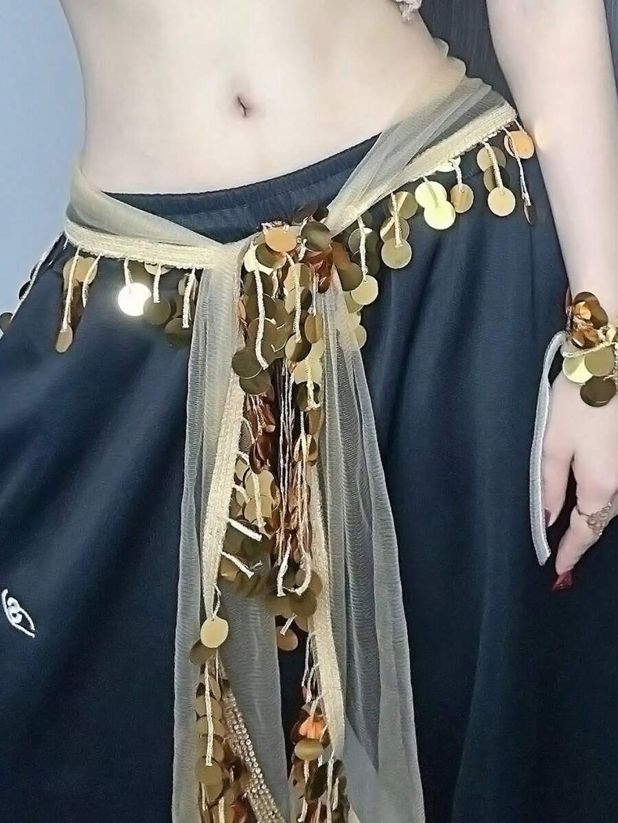 1pc Belly Dancer Cymbals Waist Wrap, Veil, Belly Chain, Hip Scarf, Mermaid Hip Scarf, Suitable For Daily Stage Performance Halloween