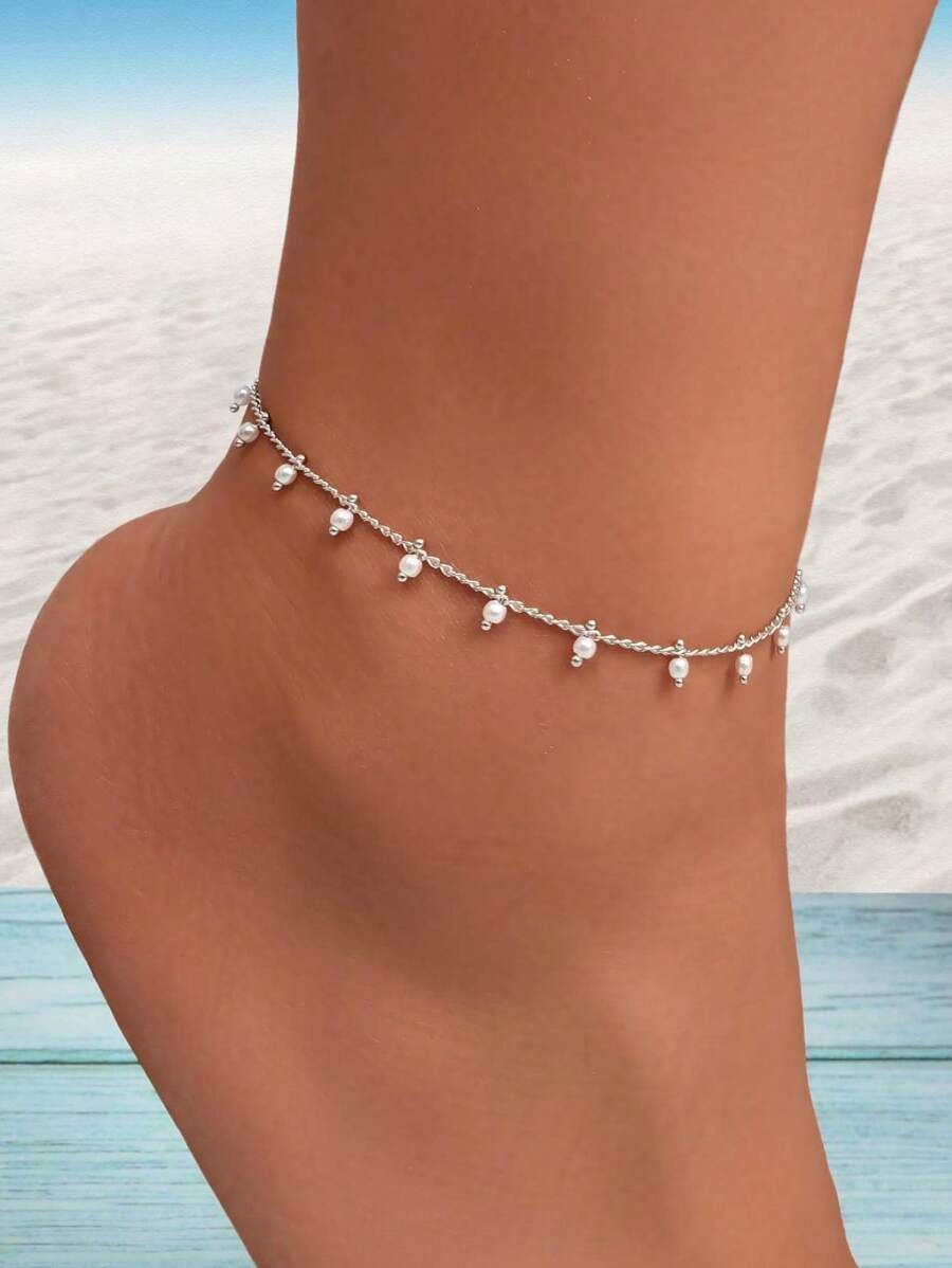 1 Stück modischer, personalisierter Perlen-Fußkette, Damen Strandfußkette, geeignet für tägliche Outfits, perfektes Geschenk für Damenschmuck