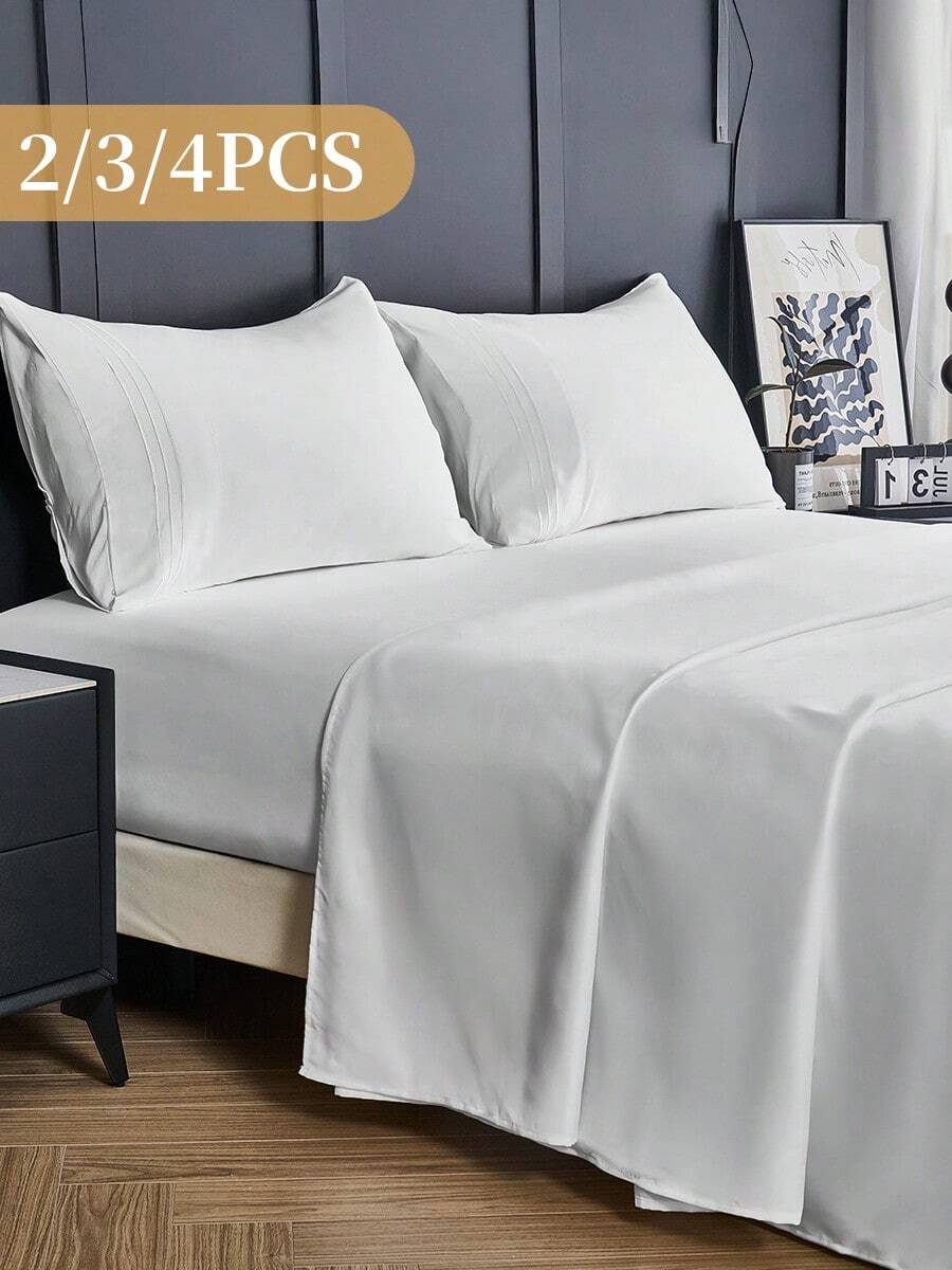 2/3/4pcs Fitted Sheets Set, Bedding, Cozy And Warm Bedding, Solid Color Bedding Sheets, Easy Care And Comfortable, Breathable Bed Set, For Single, Twin, Full, King, Queen Bed Sizes, Suitable For Bedroom, Guest Room, Halloween Gift, Dormitory, All Seasons, Machine Washable