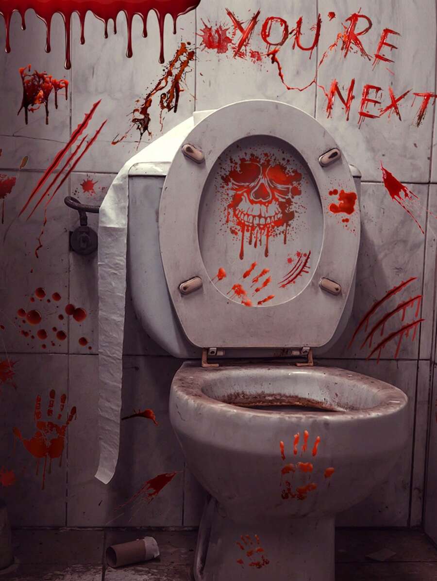 4pcs/Set Halloween New Bloody Handprint & Footprint Toilet Stickers, Living Room Bedroom Bathroom Wall Decals, Self-Adhesive Stickers, Halloween Decorations