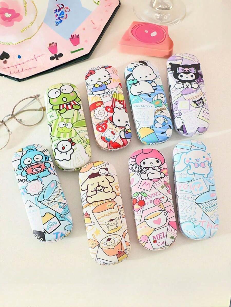 Sanrio 1pc Cute Cartoon Character Pattern Glasses Case, Crush Resistant Fashionable Eyeglasses Storage Case With Wear-Resistant Soft Lining, New And Simple Design, Convenient And Portable With Waterproof And Dustproof Function Suitable Various EyeGlasses Accessories For Women