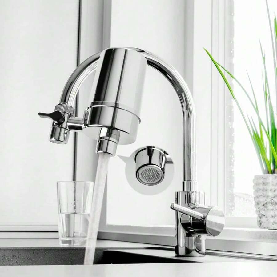 Faucet Mount Water Filtration System, Chrome Finish – Practical Kitchen Accessory From The DF2 Series, Designed For Faucet Mount Installation, Suitable For Filtering Up To 500 Gallons Of Water For Daily Use, Crafted With A Chrome Finish To Complement Kitchen Decor, Fits Standard Faucet Setups, Easy To Install And Operate, Ideal For Home Kitchens To Meet Regular Water Needs