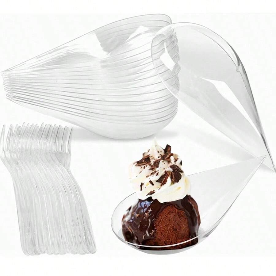 20/100/200 Pieces (Including Fork) Of Mousse Desserts, Cakes, Seasons, Dipping Sauces, Snacks, Parties, Birthdays, Weddings, Afternoon Tea, Desserts, Transparent Colored Cups, Suitable For Festivals And Birthday Celebrations