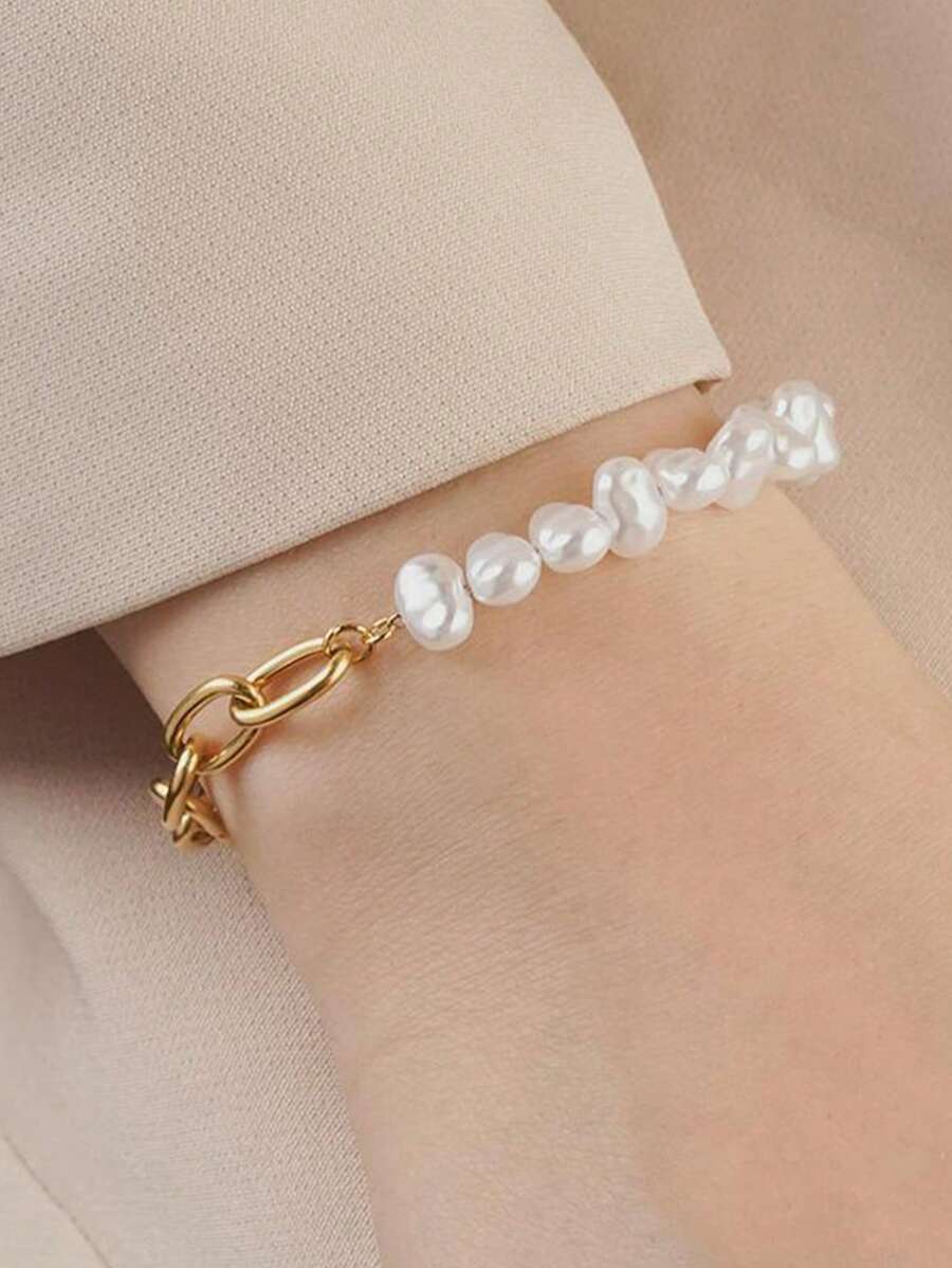 1pc Stainless Steel Beaded Pendant Carabiner Chain Bracelet, Suitable For Women's Daily Wear, Party, Valentine's Day Gift, Waterproof Jewelry Accessory; Women's Fashion Necklace Suitable For Daily Wear, Holiday Gift; Women's Jewelry Necklace Suitable For Daily Wear, Simple And Elegant Personality Necklace, Unisex Jewelry Can Be Matched With Daily Clothes, Beach, Date, Music Festival, Party