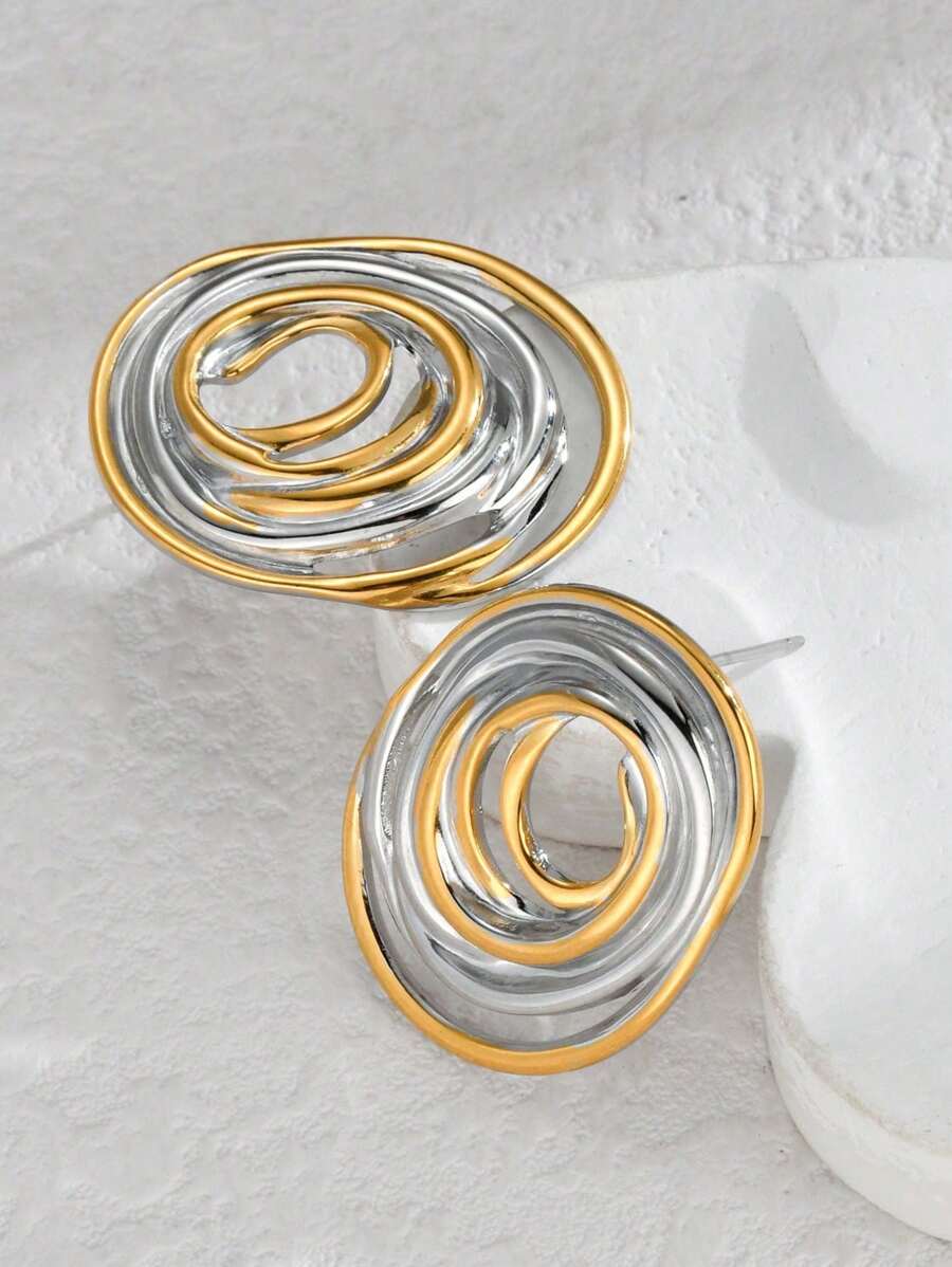 1 Paar ovale Linie Ohrstecker, übertriebenes Design mit elegantem Flair, modisch & minimalistisch, geeignet für den täglichen Gebrauch, Zusammenkünfte, Feste und Partys