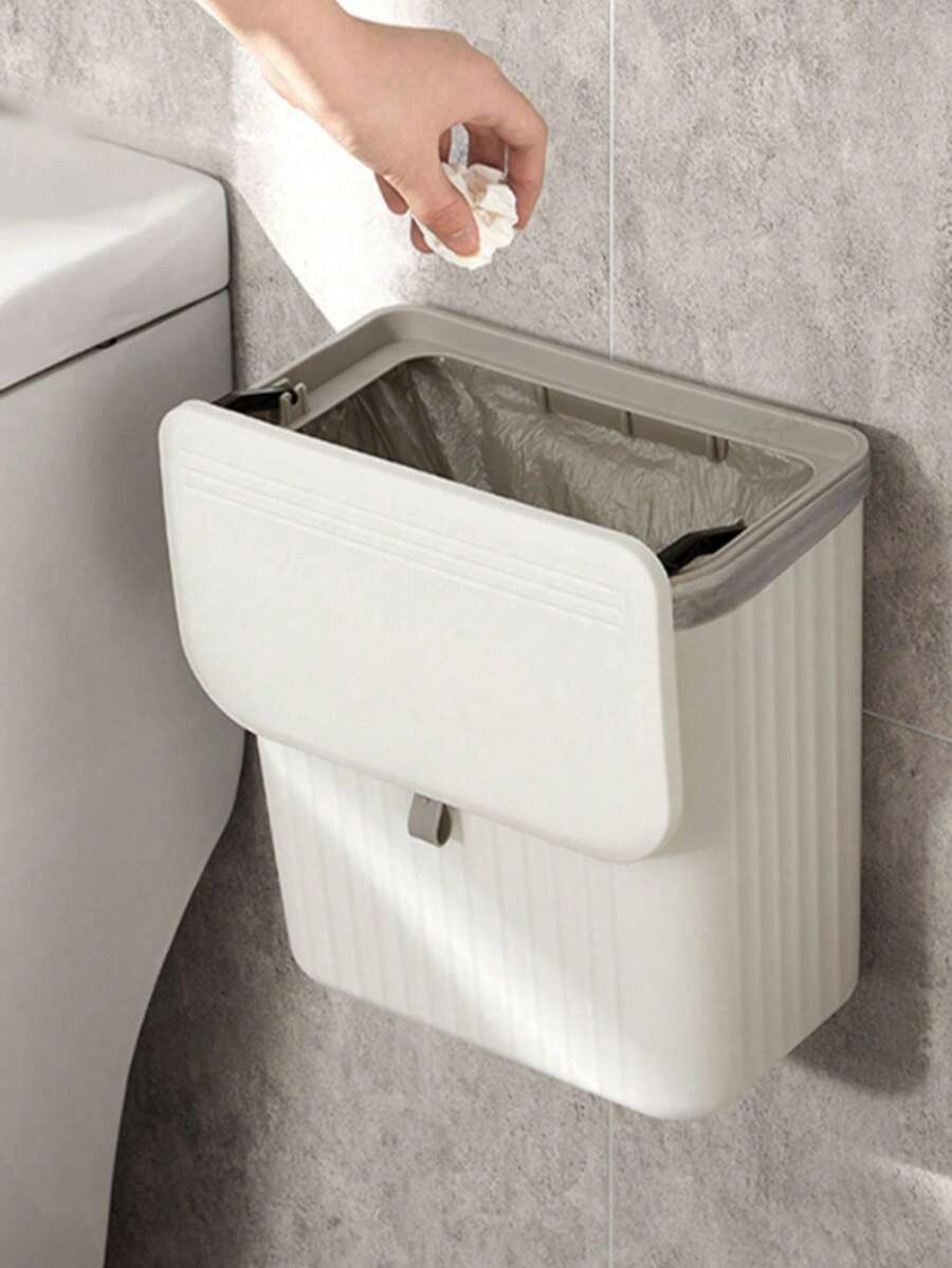 Wall-Mounted Slim Trash Can With Lid, Bathroom & Kitchen Use, Large Size Paper Basket, No Installation Required