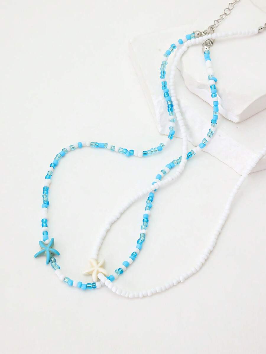 2 peças de colar gargantilha com pingente de estrela do mar e tartaruga, estilo boêmio, vintage, conjunto de joias para mulheres, presente ideal para amigos