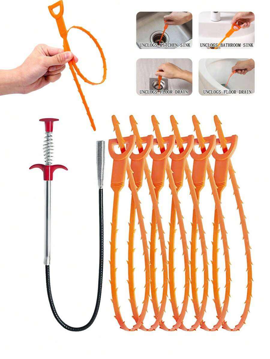 1-Pack Plastic Drain Snake Set, Instant Clog Remover For Shower, Sink & Tub, Durable Hair & Grime Cleaning Tool, Easy-To-Use Home Maintenance Accessories
