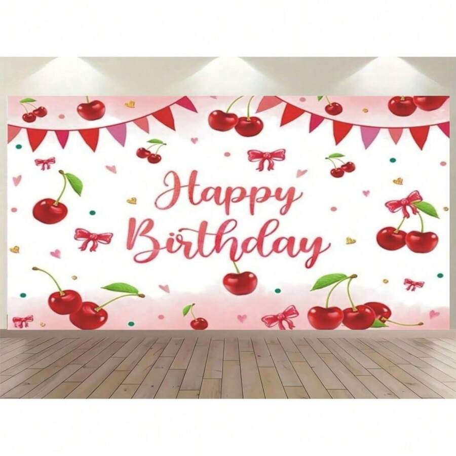 1pc Happy Birthday Backdrop Decoration Red Cherry Bow Sweet Banner Suitable For Birthday Party Cake Table Decoration Photo Booth Photography Background Props. Multiple Sizes, Multi-Purpose Men And Women Party Backdrop Cloth - Suitable For Universal Decorations In All Seasons, Indoor And Outdoor Decorations, Photography Studios, Garden Decorations, Party Decorations And Phone Booths.
