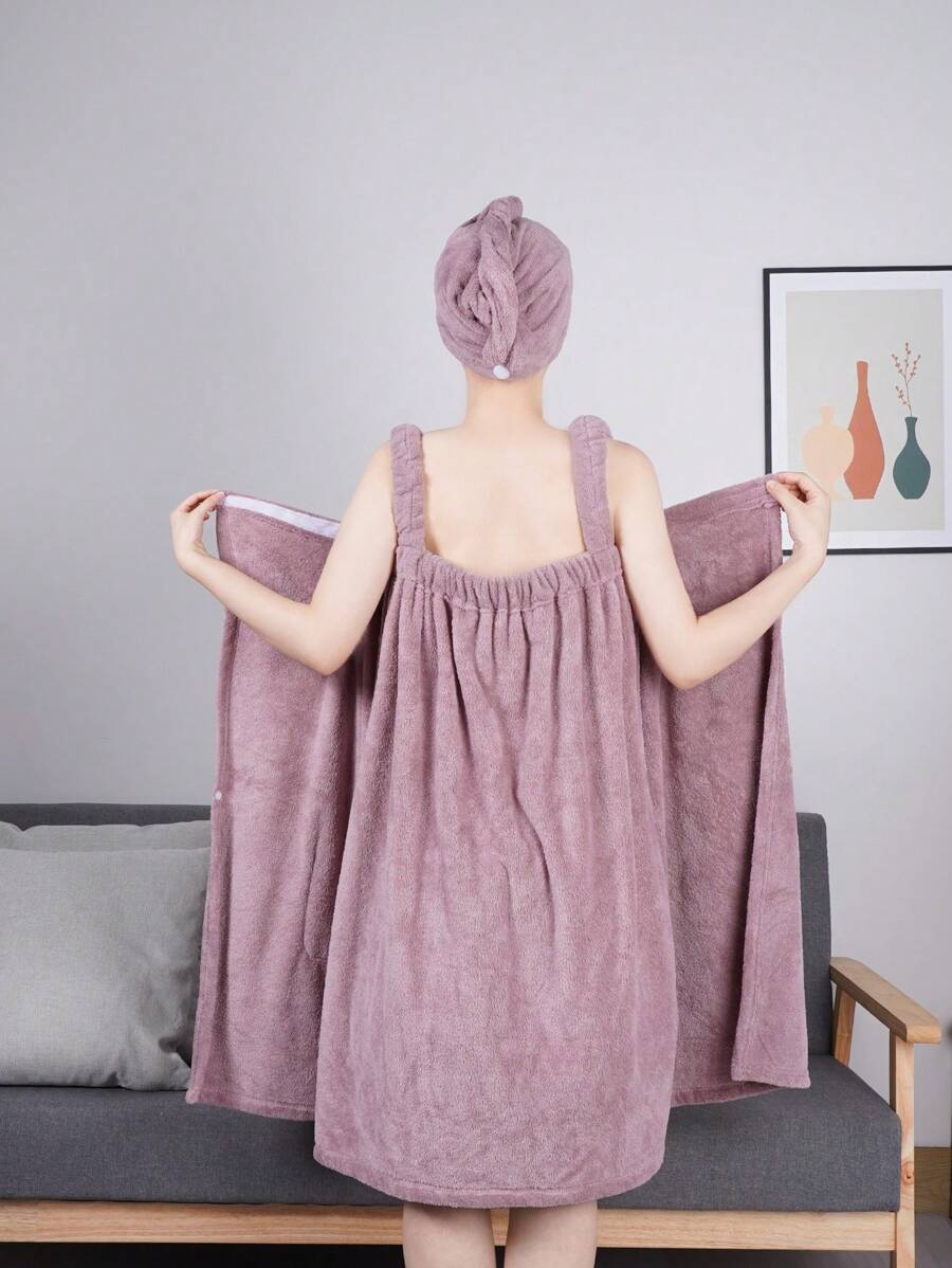 1pc Thickened Coral Fleece Bathrobe, Suitable For Bathing, Home Use, Adult Women, Absorbent Bath Towel