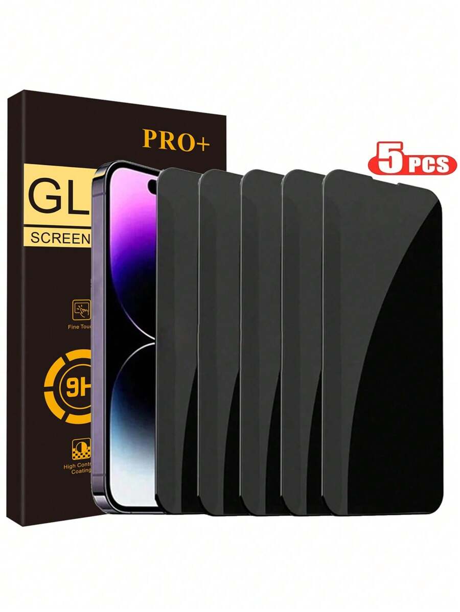 5PCS Anti-Spy Privacy Smartphone Screen Protector Tempered Glass Compatible With IPhone 16e1514 13 12 11 Pro Max XR X XS Max 7 8 Plus 5Pieces Phone Protective Anti Spy Glass