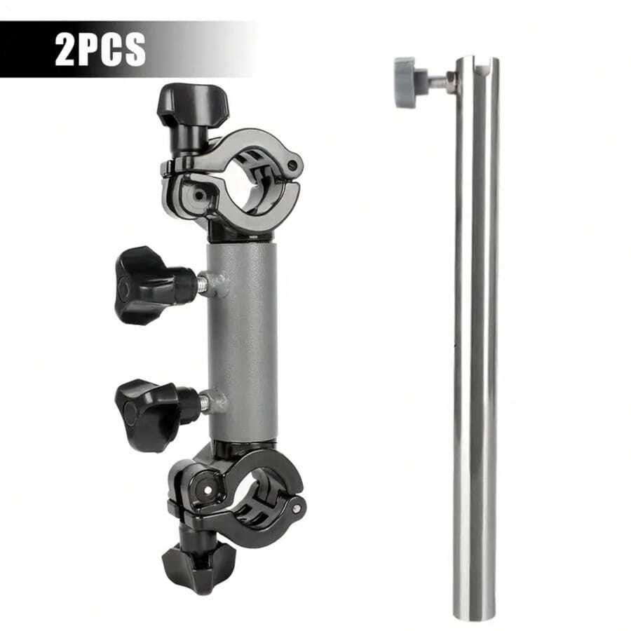 2pcs Multi-Function Fishing Chair Bracket - Includes Round Tube - Can Be Used As Umbrella Holder, Rod Support Rack, Bait Plate Holder, Camper Umbrella Rack Etc. Fishing Umbrella Bracket Clamp, Camper Umbrella Rack Connector