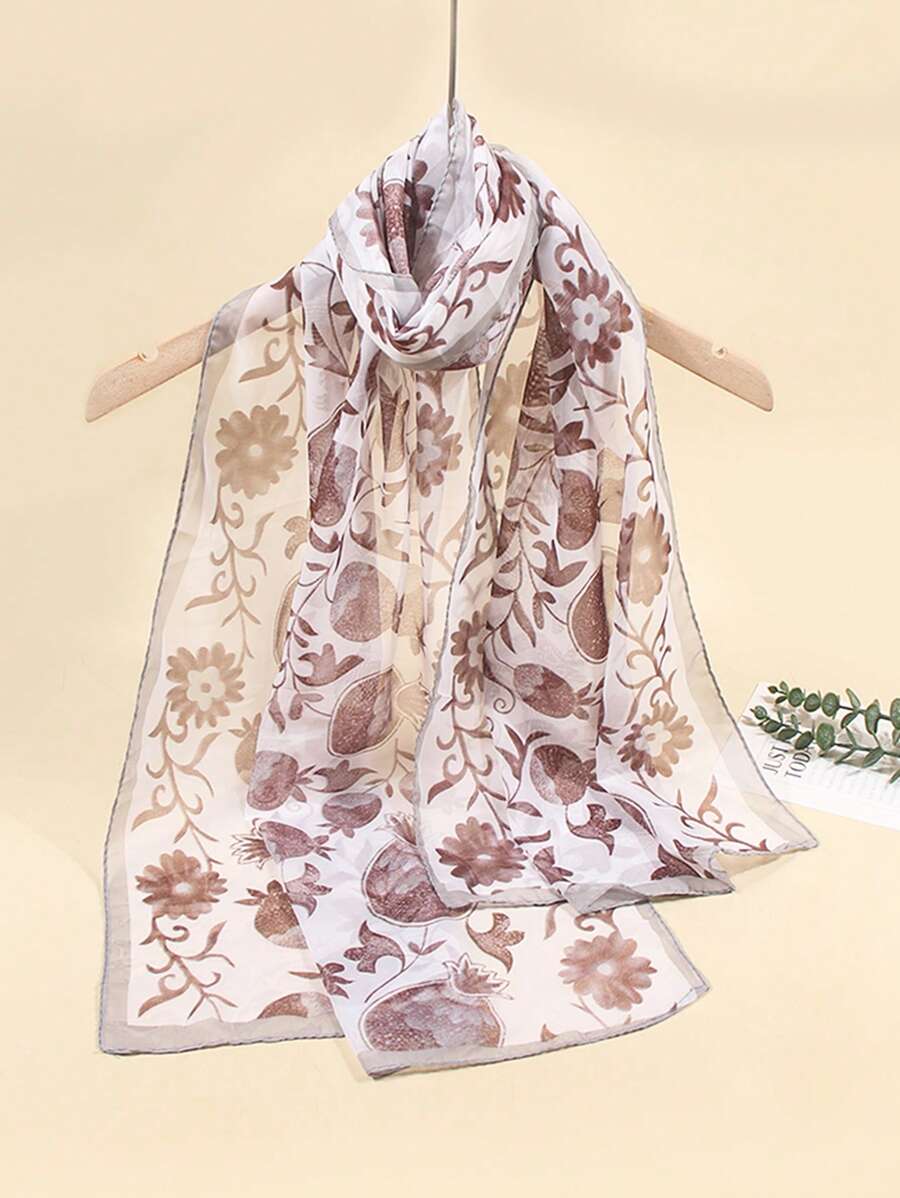 1 Peça Lenço Leve de Chiffon Estampado Feminino, Xale, Lenço de Seda, Lenço de Proteção Solar, Adequado para Uso Diário, Primavera/Verão