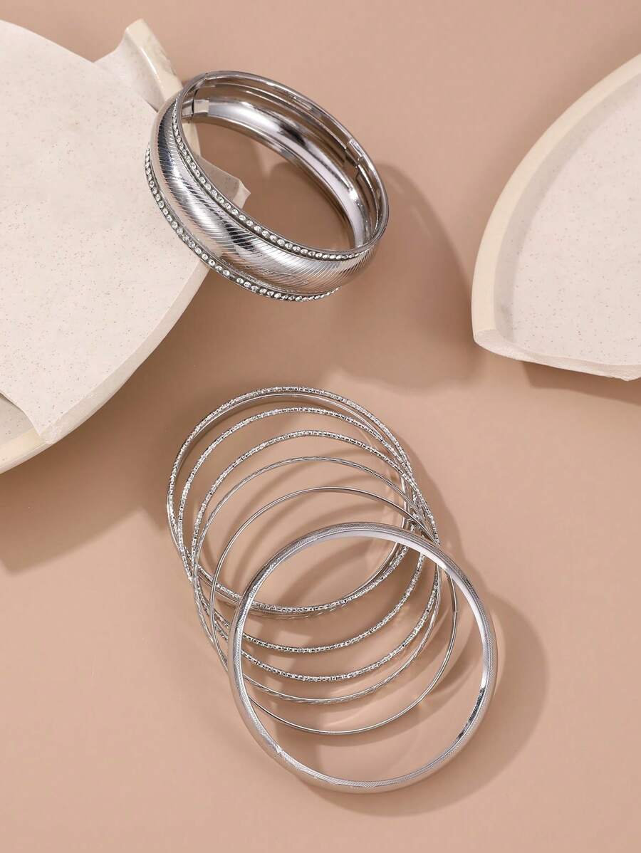 9 Peças Conjunto de Pulseiras Bracelete de Cristal Texturizado da Moda, Adequado para Uso Diário