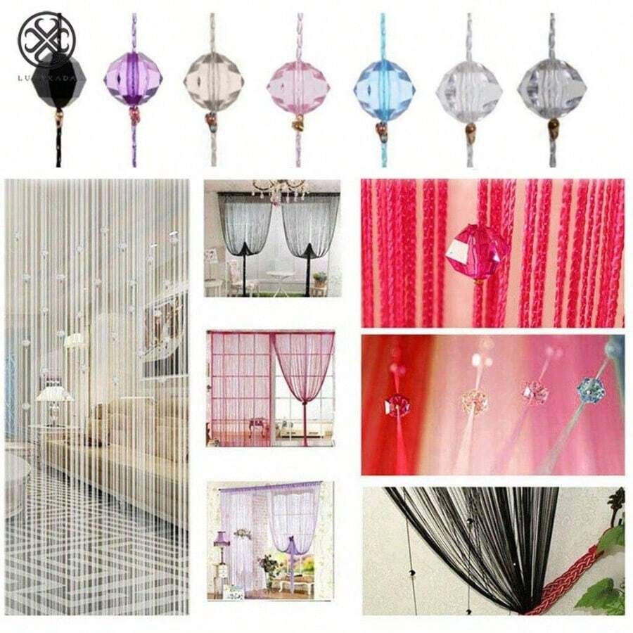 Cortinas con flecos de 39"X78", cortinas de cuentas para puertas, cortinas de cuerda de 100x200cm, cortina de cuentas para vano, panel de ventana divisor de habitación con lindos flecos para fiestas y eventos (Púrpura)