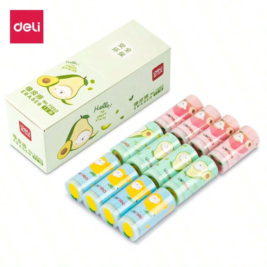 Deli 12 Stücke Set farbige Radiergummis, 3-Farben Set für weiches Radieren und ohne Verschmieren, perfekt für Schreiben, Zeichnen und Schul-/Bürobedarf, für Schulmaterial, Rückkehr zur Schule