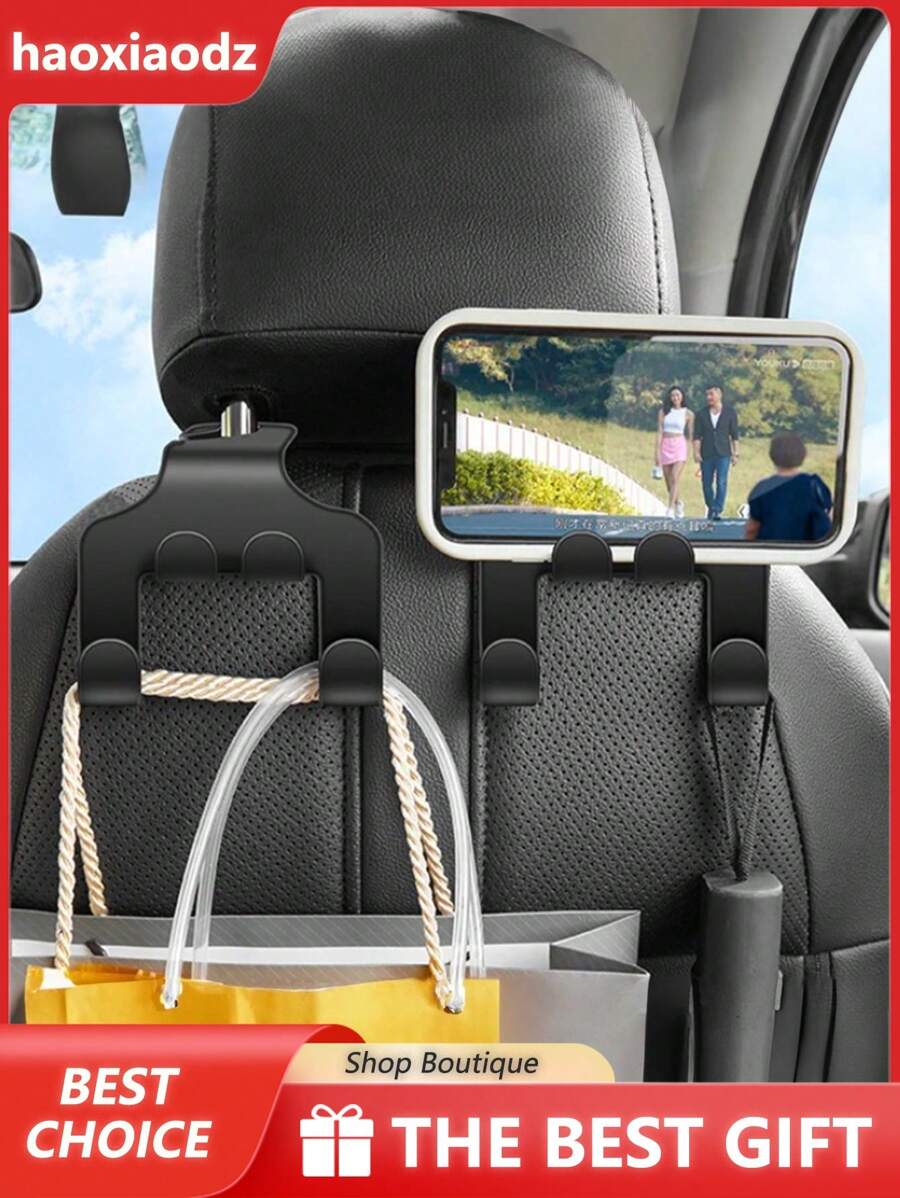 2/1 pieza Soporte tipo cartera para auto, Gancho para reposacabezas de auto, Bolsa de almacenamiento para colgar en el cabecero del auto, Accesorios internos para colgar bolsos, chaquetas, paraguas, bolsas de compra, Soporte multifuncional para teléfono móvil en el reposacabezas trasero, Ajuste universal