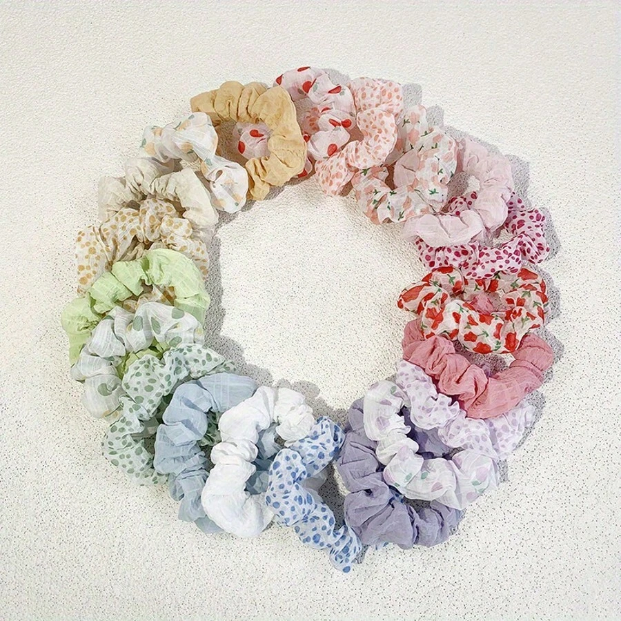10pcs Floral Pattern Hair Scrunchies - Soft Elastic Hair Ties With Assorted Muted & Vibrant Flower Designs, Non-Slip Women Hair Accessories For Ponytails, Buns, Cute Hairstyles, Minimalist Aesthetic Design, Comfortable Material, Ponytail Holders, Hair Elastics, Hair Rubber Bands, Hair Rope