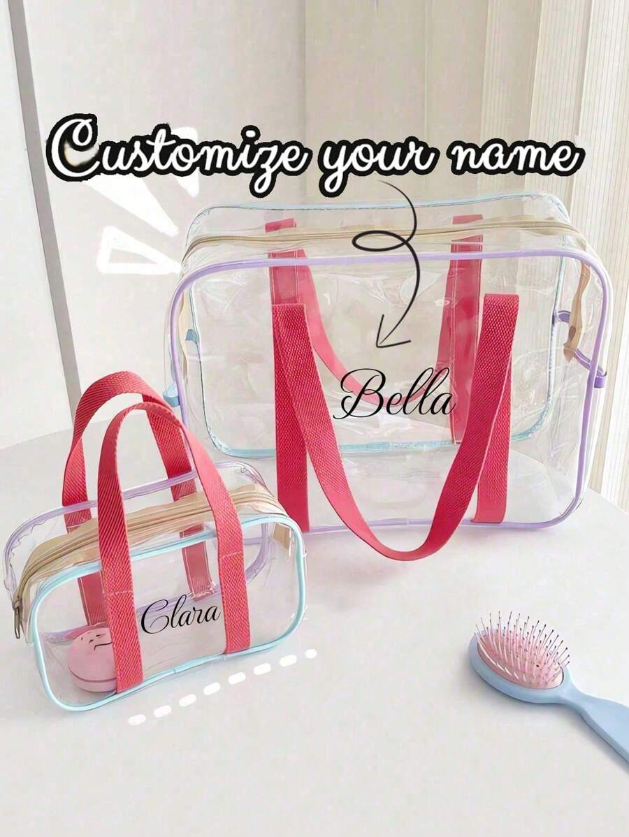 1 PC Waterproof Beach Bag Customizable Name Shoulder Bag Clear Jelly Bag Tote Bag Travel Bag Cosmetic Storage Bag PVC Tote Bag Cosmetic Shopping Bag Clear Shoulder Tote Bag Shopping Bag Storage Bag Back To School Season