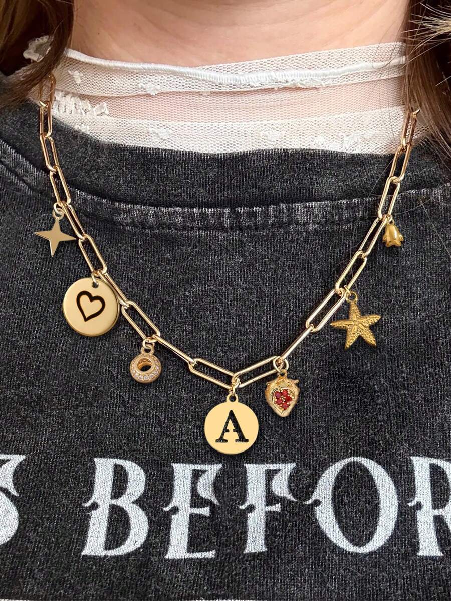 1 Peça Colar Feminino com Pingente Múltiplo Dourado da Primeira Letra STYLEVER, Colar com Pingente de Letra A-Z26 em Corrente de Aço Inoxidável, Colar com Pingente, Itens Clássicos e da Moda Feminina