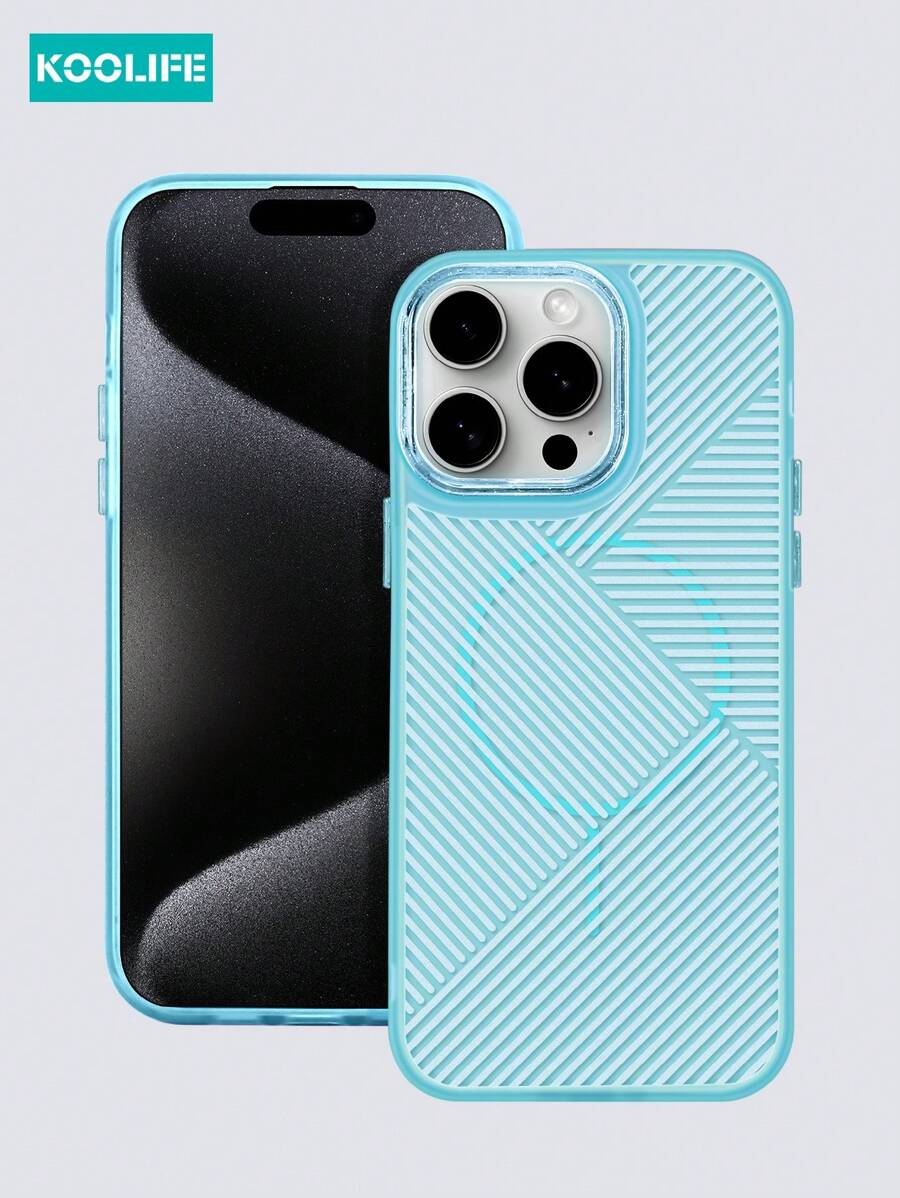 Koolife 1pc Fine Circle Magnetic Anti-Slip Anti-Sweat PC+TPU Splicing Striped Phone Case, Matte Texture, Raised Camera Protection, Suitable Compatible With Apple IPhone11/12/12pro/12plus/13/13pro/13promax/14/14pro/14promax/15/15plus/15pro/15promax/16/16plus/16pro/16promax/16e