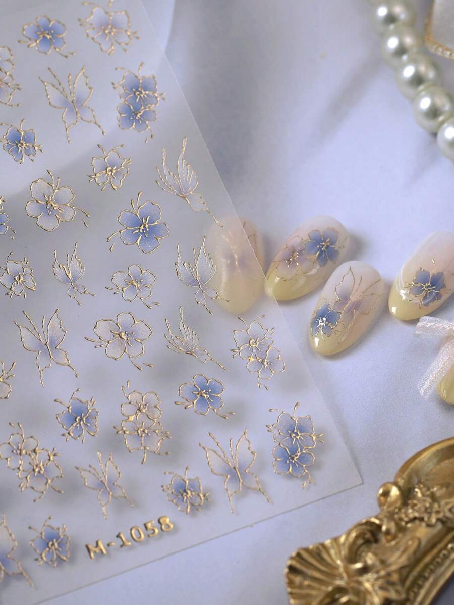 Blumen Nagel Sticker, Nagel Aufkleber 5D selbstklebend weiß rosa gold Blumen Muster Sommer Nagel Aufkleber Design Maniküre Accessoires für Frauen Mädchen