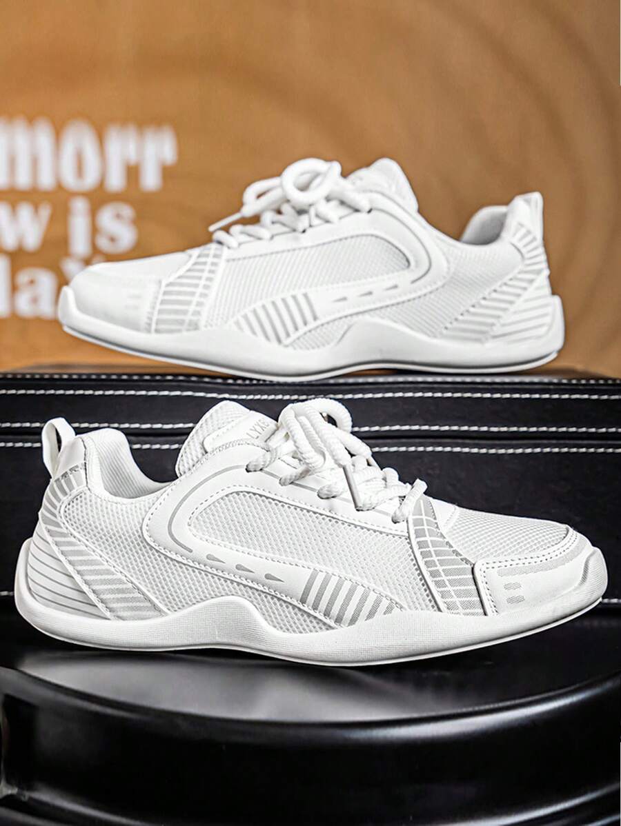 Herren atmungsaktive Mesh Patchwork Kontrast Farbgepolsterte Laufschuhe, modische vielseitige flache weiche bequeme leichte Lässig Sneaker für den täglichen Weg zur Arbeit, Urlaub, geeignet für alle Jahreszeiten, Schnürung Lässig Sportschuhe für Herren