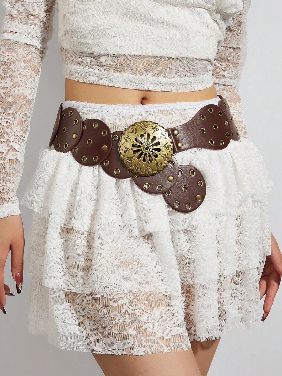 1 pieza Cinturón estilo bohemio occidental tipo vaquero, cinturón de cuero punk con asa de flor, accesorio de cinturón bohemia retro para vestir, adecuado para uso diario, Commute, ing, vacaciones, fiesta de Navidad, regalo para ti, amigos, familia, novia, madre, Día de San Valentín