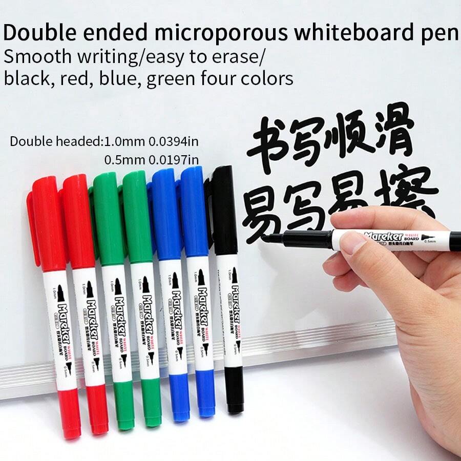1 pieza Marcador de pizarra borrable de doble punta, a base de agua con punta fina, apto para uso doméstico, enseñanza, pizarras, disponible en negro, rojo, azul, verde