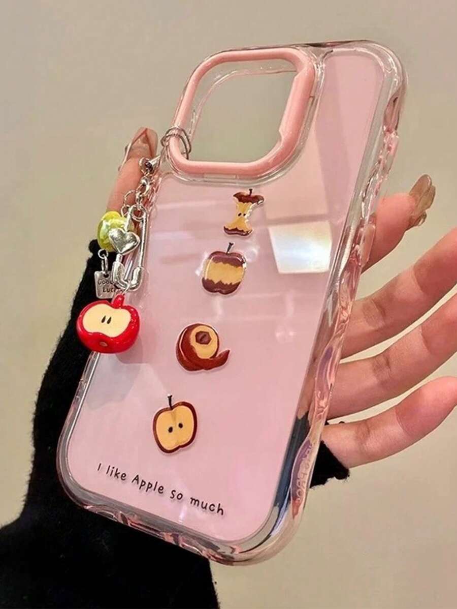 Funda de teléfono con colgante de manzana rosa de estilo coreano Ins, adecuada para iPhone 16 Pro Max/iPhone 15, nuevo modelo de mujer 14, 16 personalizado 13 de alta gama 15 Pro a prueba de golpes 14 Pro/12/11 Funda protectora