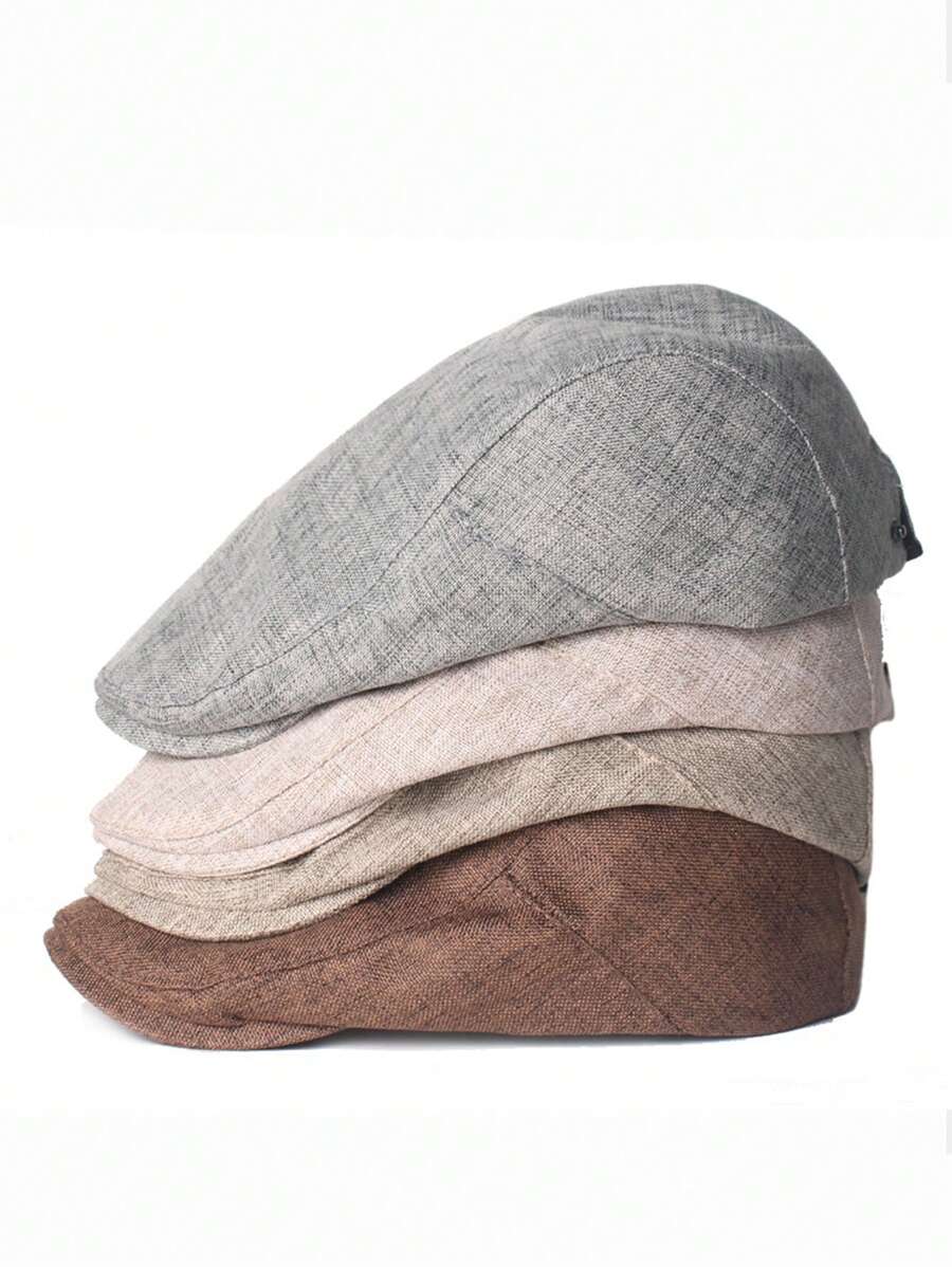 Beret, Solid Color Breathable Imitation Linen Forward Hat